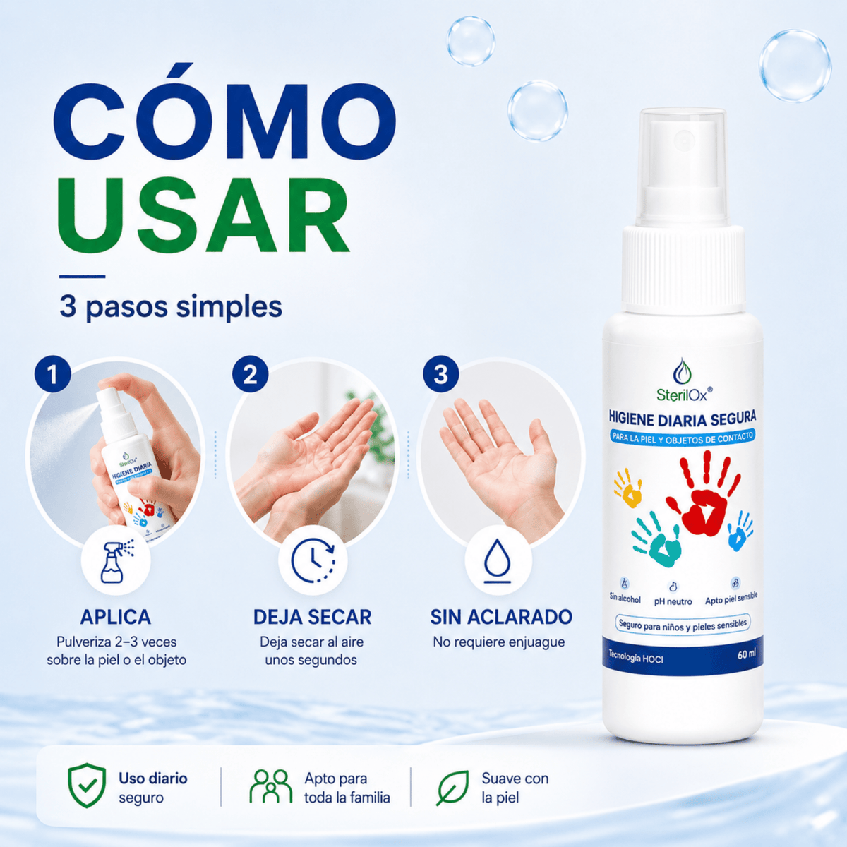SterilOx 60 ml — Bruma Cosmética para Piel y Manos con HOCl - Sterilox