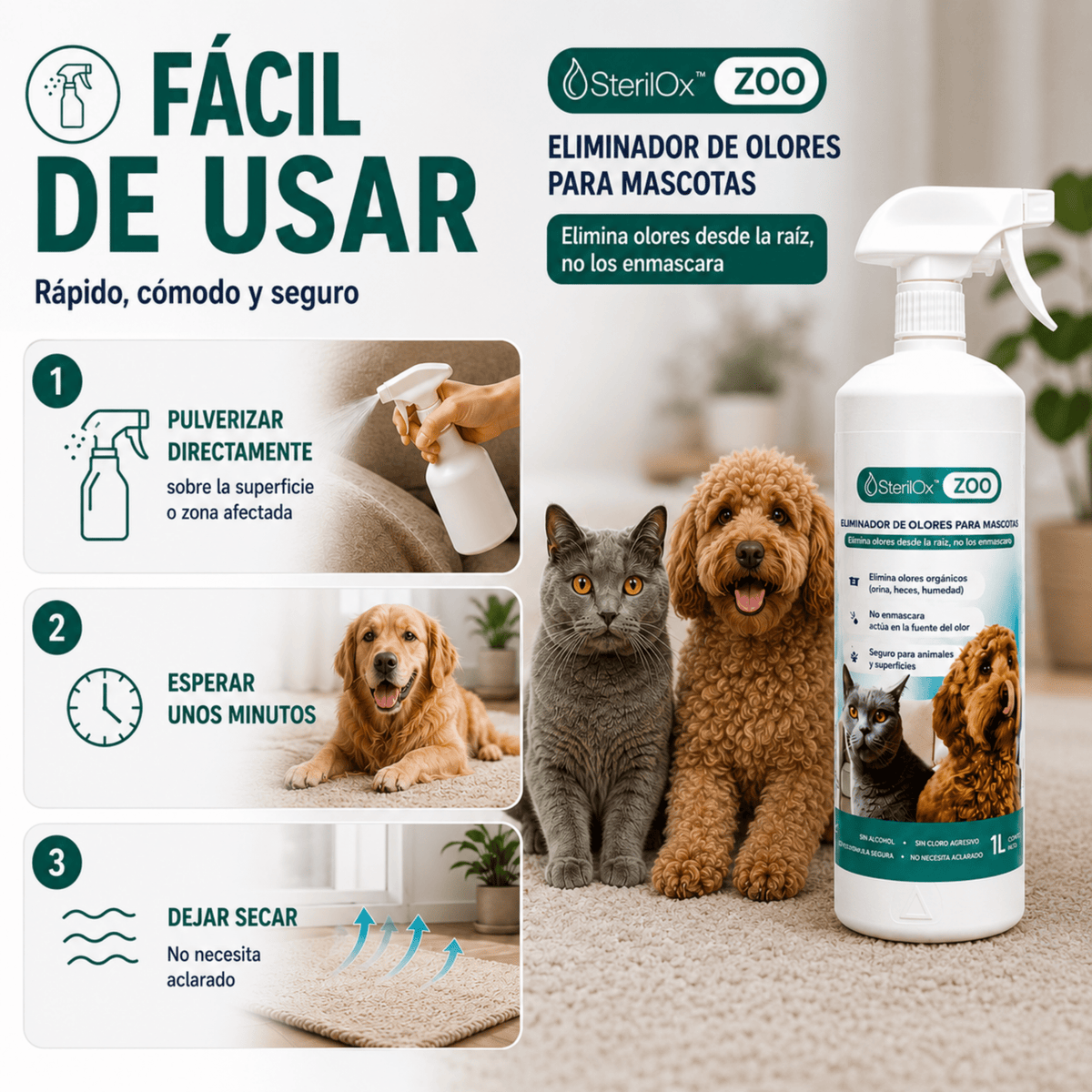 SterilOx ZOO 1 L — Spray Eliminador de Olores para Mascotas - Sterilox