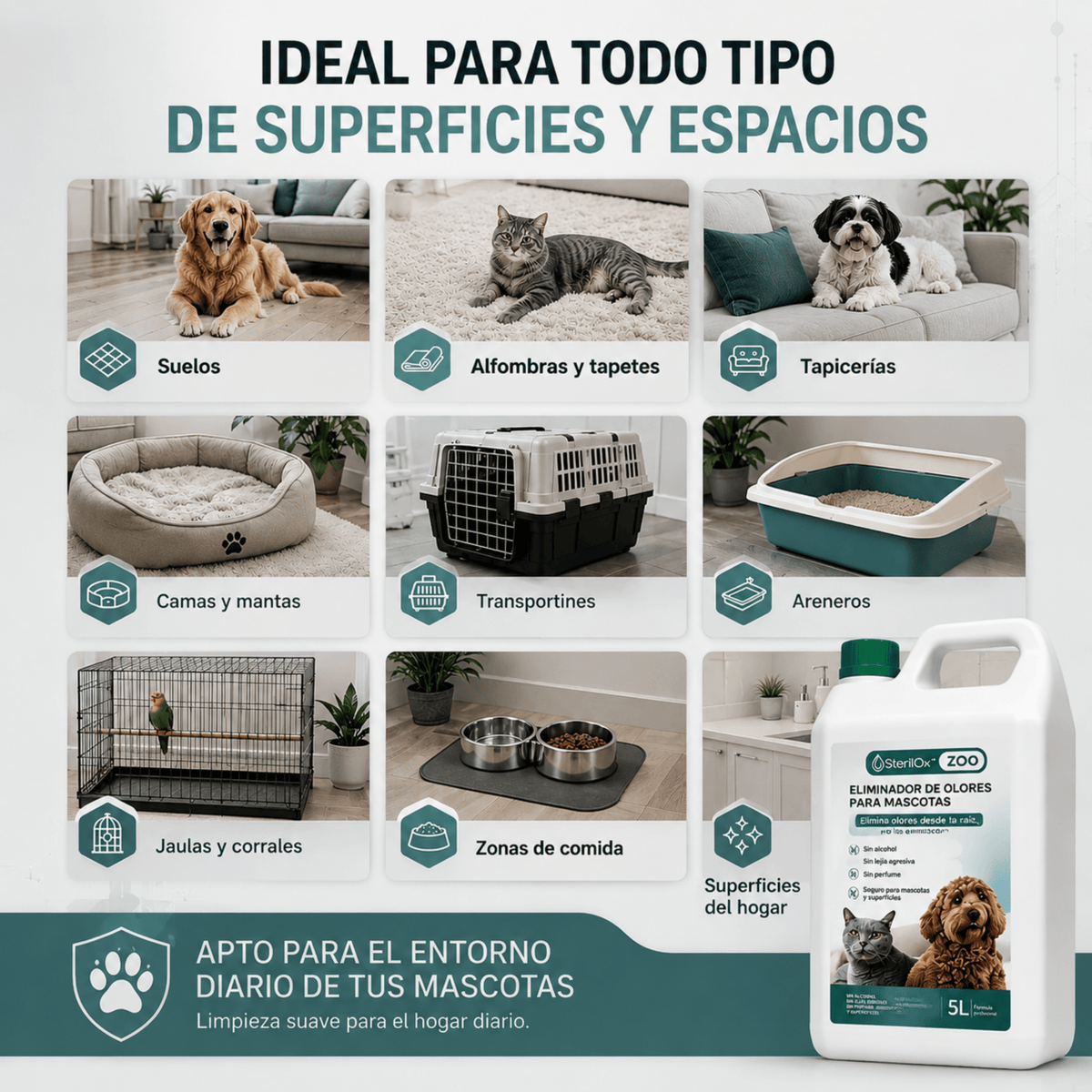 SterilOx ZOO 5 L — Eliminador de Olores para Mascotas Profesional - Sterilox